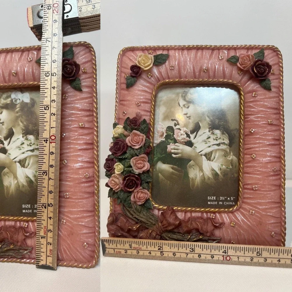 Pink Floral‎ Picture Frame 3.5x5 3D Roses Vintage Romantic Coquette Shabby Chic